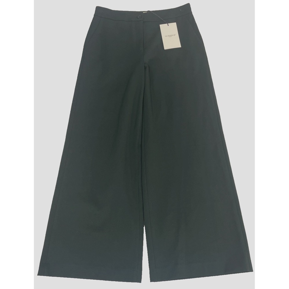 NWT Via Masini 80 Firenze Trousers Green Wide Leg Pants Made In Italy Women's 42